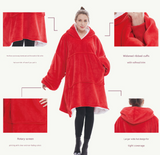 Grey Dog Pattern Oversized Wearable Blanket Hoodie - Ultra Soft & Cozy Snuggle Pullover for Adults - Front View