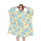 Lovely Cat Pattern Oversized Wearable Blanket Hoodie - Ultra Soft & Cozy Snuggle Pullover for Adults