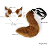 Pink Plush Faux Fur Fox Ears Headband and Tail Set - Realistic Animal Costume for Cosplay & Parties - Side View