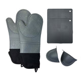 Dark Grey Set BPA-Free Non-Slip Silicone Oven Mitts - Heat Resistant Gloves with Honeycomb Pattern for Kitchen Safety