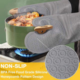 Black BPA-Free Non-Slip Silicone Oven Mitts - Heat Resistant Gloves with Honeycomb Pattern for Kitchen Safety - Front View