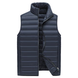 XL Navy Blue Men's Lightweight Puffer Vest - Stand Collar Quilted Sleeveless Jacket for Winter