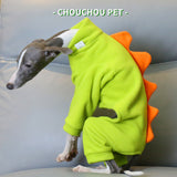XXL Adorable Dinosaur Fleece Dog Jumpsuit - Warm Winter Pajamas for Whippets & Italian Greyhounds - Front View