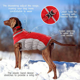 XXXL Red Grey Premium Winter Puffer Dog Coat - Windproof & Fleece-Lined Jacket for Cold Weather - Side View