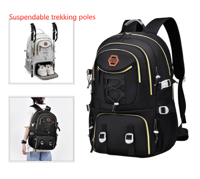 Black Stylish Large Capacity Backpack - Water-Resistant Oxford Rucksack for Travel, School & Daily Use