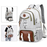 White Stylish Large Capacity Backpack - Water-Resistant Oxford Rucksack for Travel, School & Daily Use
