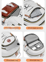 White Stylish Large Capacity Backpack - Water-Resistant Oxford Rucksack for Travel, School & Daily Use - Side View