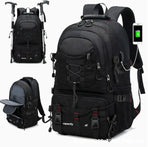 Black 40L Large Capacity Travel Backpack - Water-Resistant Hiking Rucksack with USB Charging Port