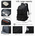 Black 40L Large Capacity Travel Backpack - Water-Resistant Hiking Rucksack with USB Charging Port, image 2