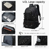 Black 40L Large Capacity Travel Backpack - Water-Resistant Hiking Rucksack with USB Charging Port - Front View