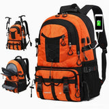 Orange 40L Large Capacity Travel Backpack - Water-Resistant Hiking Rucksack with USB Charging Port