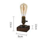 Rustic Industrial Table Lamp Vintage Wooden Base Accent Light - Rear View
