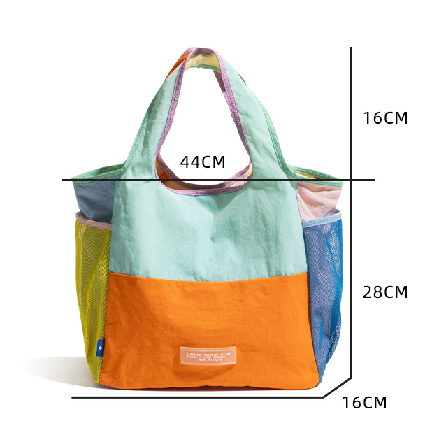 Purple Vibrant Colorblock Foldable Tote Bag Lightweight Reusable Shopping Shoulder Bag