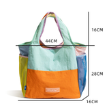 Green Vibrant Colorblock Foldable Tote Bag Lightweight Reusable Shopping Shoulder Bag - Side View