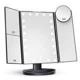 White LED Lighted Tri-Fold Vanity Mirror with 2X/3X/10X Magnification - Front View