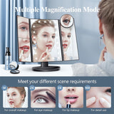 White LED Lighted Tri-Fold Vanity Mirror with 2X/3X/10X Magnification - Side View