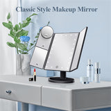 White LED Lighted Tri-Fold Vanity Mirror with 2X/3X/10X Magnification - Top-Down View