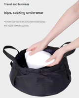 2PCS Black 8.5L Portable Folding Water Basin - Collapsible Bucket with Carry Bag for Camping & Travel - Side View