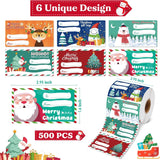 Set of 4 Christmas Gift Tag Sticker Rolls - 2000 Self-Adhesive Labels for Presents - Front View
