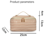 Black Chic Croc-Embossed Travel Makeup Case Large Capacity Cosmetic Organizer Bag - Front View