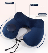 Nevy Blue Press-to-Inflate Travel Neck Pillow - Ergonomic U-Shaped Cushion for Airplane and Car - Front View