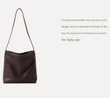 Coffee Minimalist Vintage-Style PU Leather Shoulder Bag Casual Commuter Tote - Front View