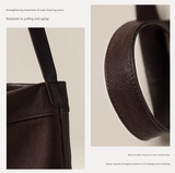 Black Minimalist Vintage-Style PU Leather Shoulder Bag Casual Commuter Tote - Side View