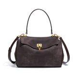 Coffee Women's Vintage Suede Satchel Bag - Elegant Top Handle Purse with Gold Lock