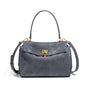 Grey Women's Vintage Suede Satchel Bag - Elegant Top Handle Purse with Gold Lock