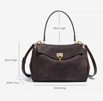 Grey Women's Vintage Suede Satchel Bag - Elegant Top Handle Purse with Gold Lock