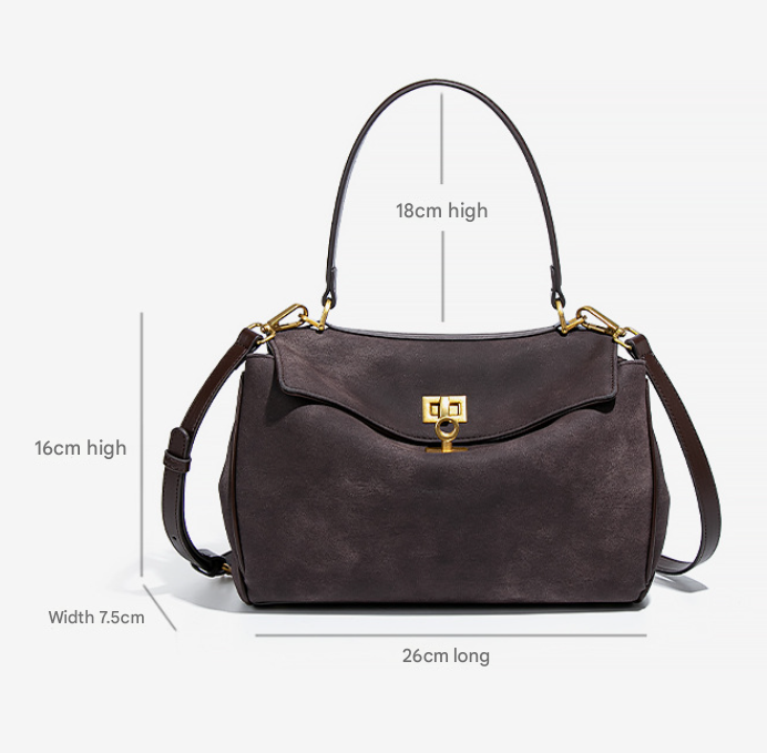 Grey Women's Vintage Suede Satchel Bag - Elegant Top Handle Purse with Gold Lock