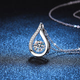 Dazzling Teardrop Dancing Moissanite Necklace S925 Sterling Silver Pendant - Front View