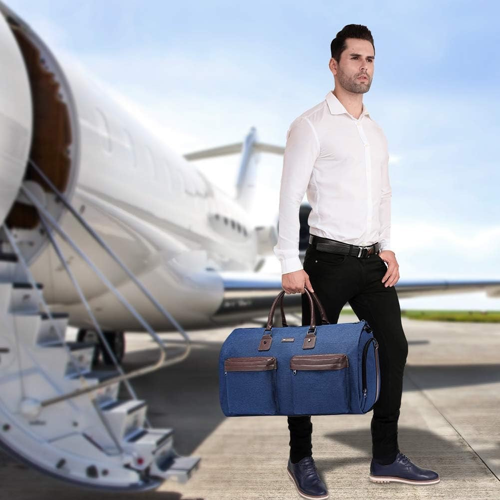 Dark Blue 45L Garment Duffel Bag - Men's Travel Suit Bag - Carry On Weekender