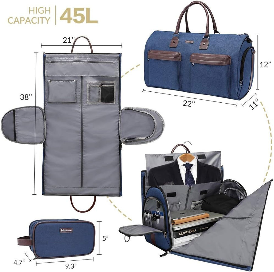 Grey 45L Garment Duffel Bag - Men's Travel Suit Bag - Carry On Weekender