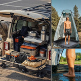 Portable Camping Shower Base - Collapsible Water Containment Tray with Drain for Outdoor Tents - Front View