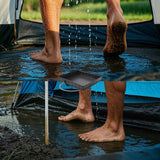 Portable Camping Shower Base - Collapsible Water Containment Tray with Drain for Outdoor Tents - Top-Down View