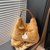 Yellow Adorable Fluffy Cat Shoulder Bag - Cute Plush Kitten Novelty Handbag for Girls & Women