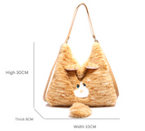 Yellow Adorable Fluffy Cat Shoulder Bag - Cute Plush Kitten Novelty Handbag for Girls & Women - Front View