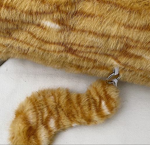 Yellow Adorable Fluffy Cat Shoulder Bag - Cute Plush Kitten Novelty Handbag for Girls & Women