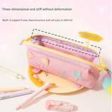 Green Cute Cat Pencil Case for Girls - Large Capacity Sparkly Stationery Pouch with Fluffy Pom Pom - Side View