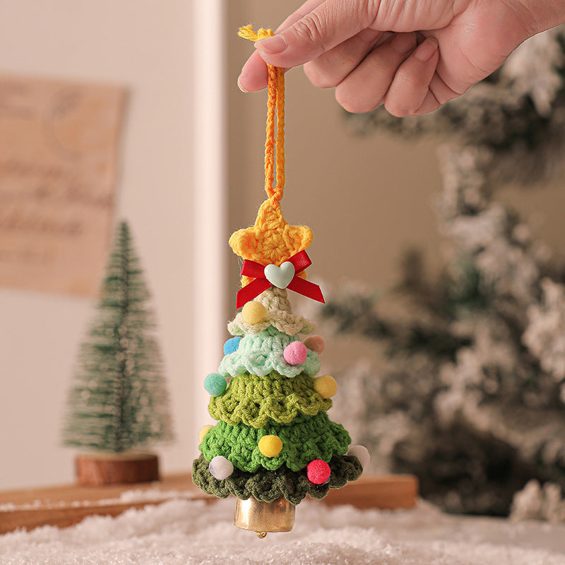 2PCS Green Handmade-Style Crochet Christmas Tree Ornament - Festive Plush Hanging Decor for Home & Car