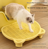 Yellow Elevated Cat Litter Trapping Mat - Dual-Layer Scatter Control Tray with Grate - Front View
