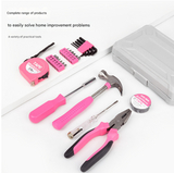 Compact 24-Piece Pink Tool Kit - Essential Household DIY Set for Ladies - Side View