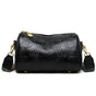 Black Vintage Embossed Crossbody Barrel Bag with Wide Adjustable Guitar Strap