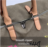 Black Large Capacity Graffiti Travel Duffel Bag - Canvas Weekender with Wet/Dry Pocket & Shoe Compartment - Front View