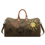 Green-coffee Large Capacity Graffiti Travel Duffel Bag - Canvas Weekender with Wet/Dry Pocket & Shoe Compartment