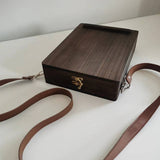 Vintage Writer's Wooden Messenger Box - Artisan Crossbody Satchel for Artists and Creatives - Front View