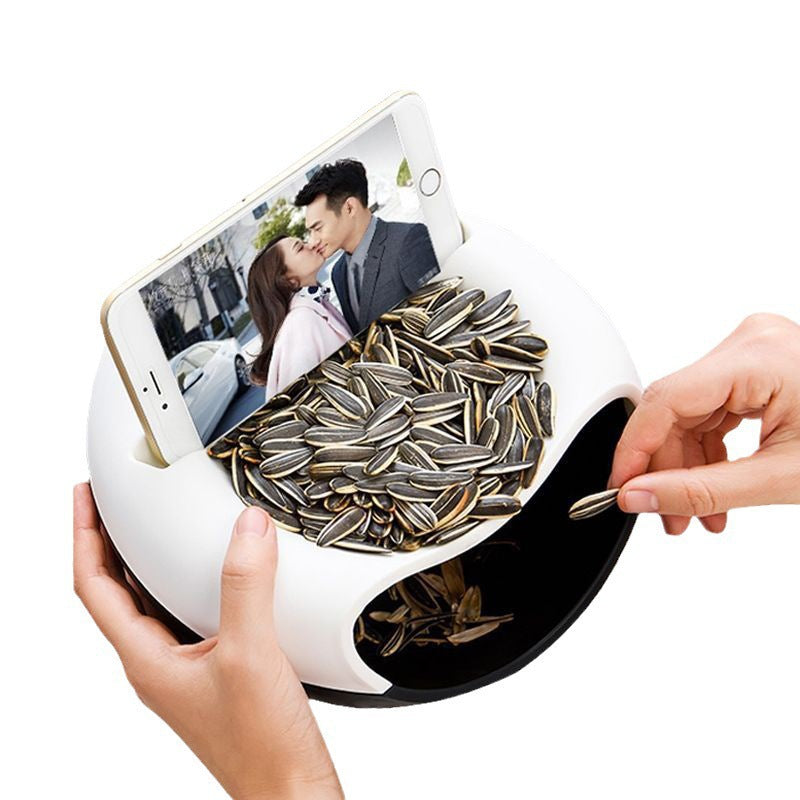Green Creative Lazy Snack Bowl with Phone Holder - Dual-Layer Dish for Nuts & Seeds