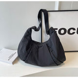 Black Lightweight Crescent Crossbody Bag - Slouchy Nylon Hobo Purse for Casual Everyday Use