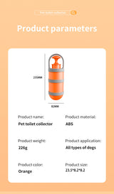 Orange and grey Hygienic Portable Dog Pooper Scooper with Integrated Bag Dispenser - Effortless Pet Waste Cleanup - Low Angle